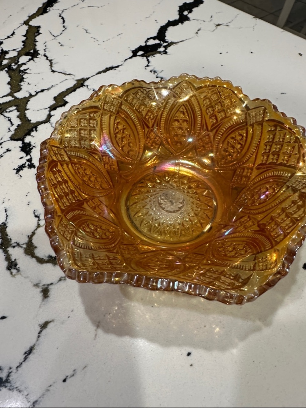 Carnival Glass Decorative Bowl in Amber - Home Accents